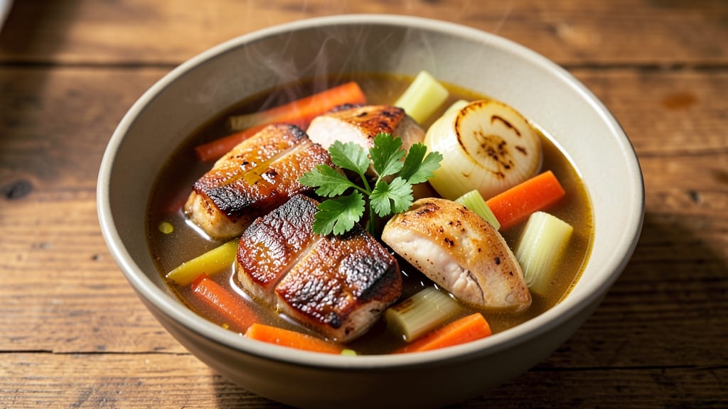 Chicken and Pork Soup Recipe: Hearty Broth With Celery Crown Crunch