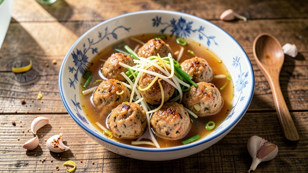 Chinese Pork Meatballs Soup Recipe: Five-Spice Infused Broth With Silky Noodles