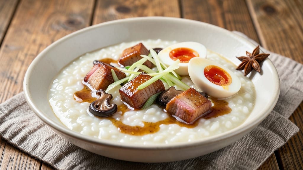 Congee Pork and Preserved Egg Recipe: Silky Porridge With Savory Bites