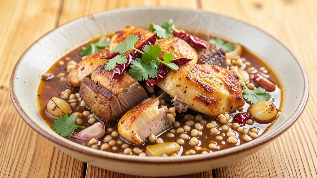 Chicken and Pork Posole Recipe: Homestyle Spice With Celery Crown Crunch