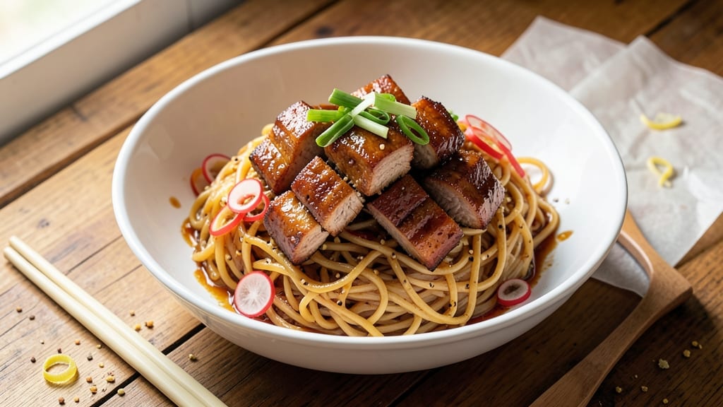 Chinese BBQ Pork Noodles Recipe: Five-Spice Glossed Crust Over Silky Noodles