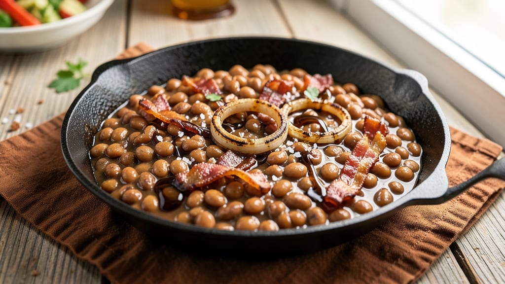 Campbell's Pork and Beans Baked Beans Recipe: Smoky Maple-Kissed Beans With Crispy Bacon Topping