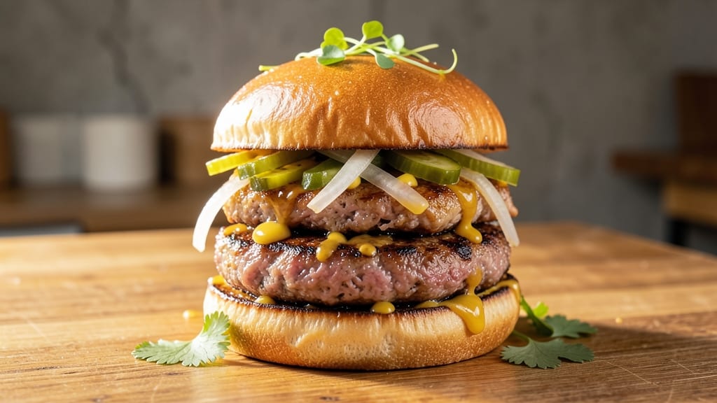 Cuban Pork Burger Recipe: Spicy Mojo Sauce and Crispy Plantain Topping