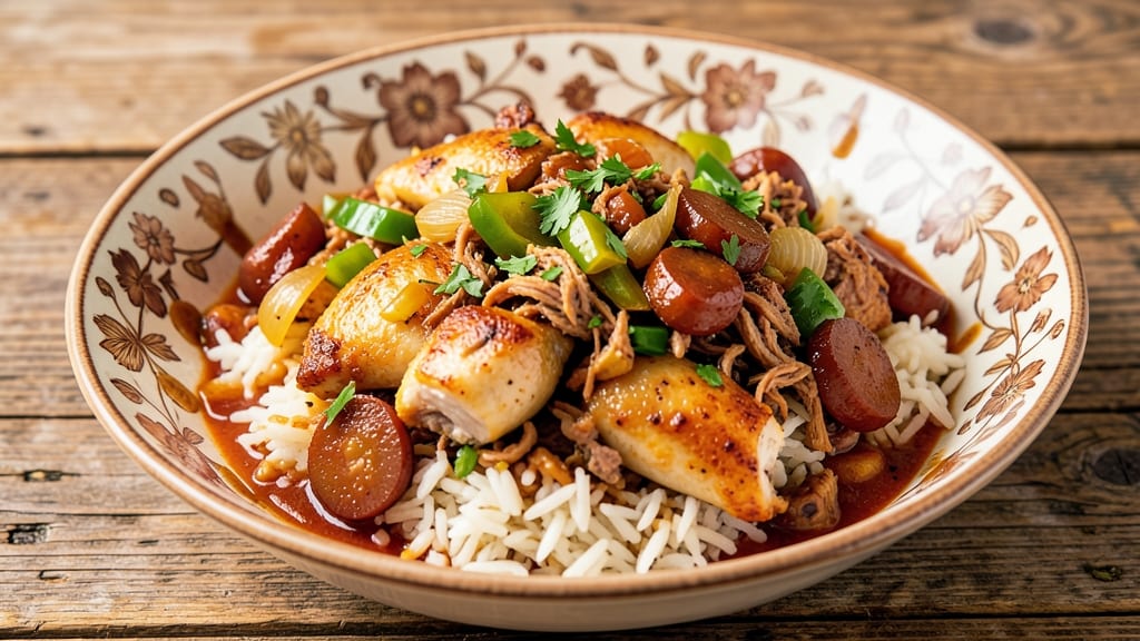 Chicken, Pork, and Sausage Jambalaya Recipe: Smoky Trinity Base With Bold Cajun Depth