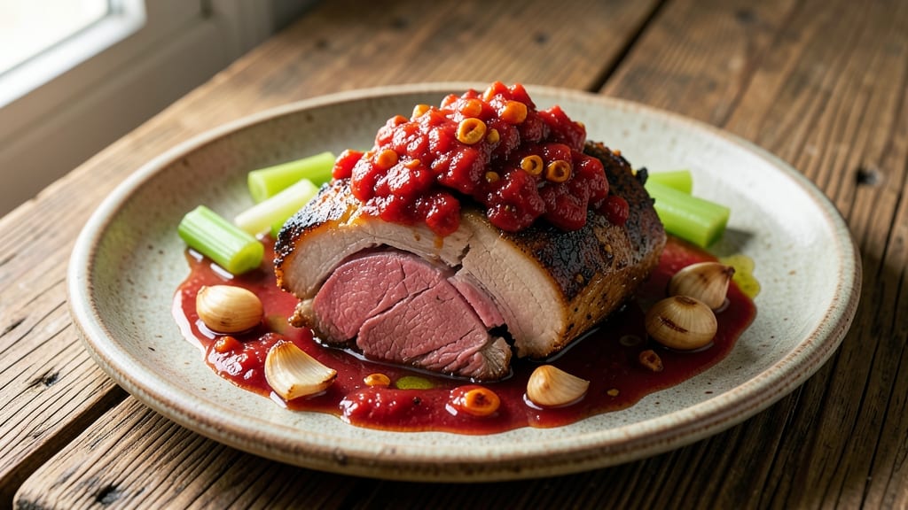Calabrian Pork Recipe: Smoky Chili Heat With Celery Crown Crunch