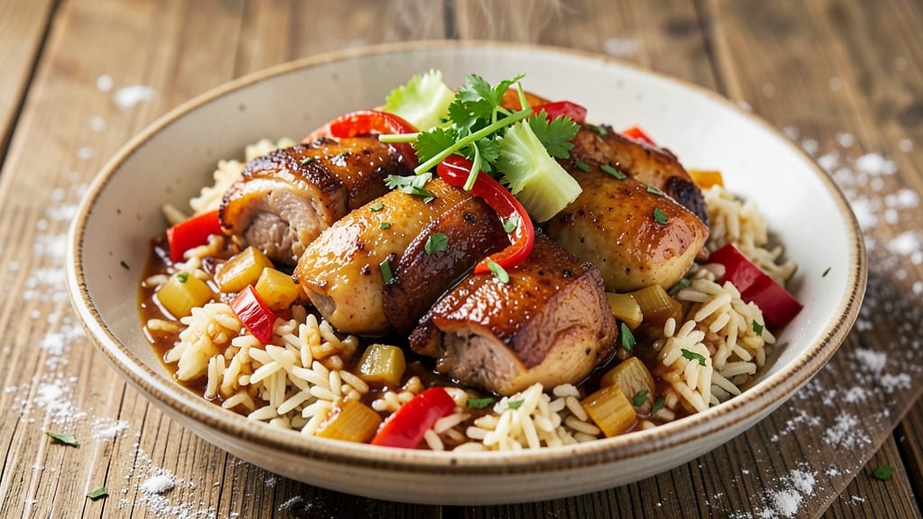 Chicken and Pork Jambalaya Recipe: Smoky Spice Fusion with Celery Crown Crunch