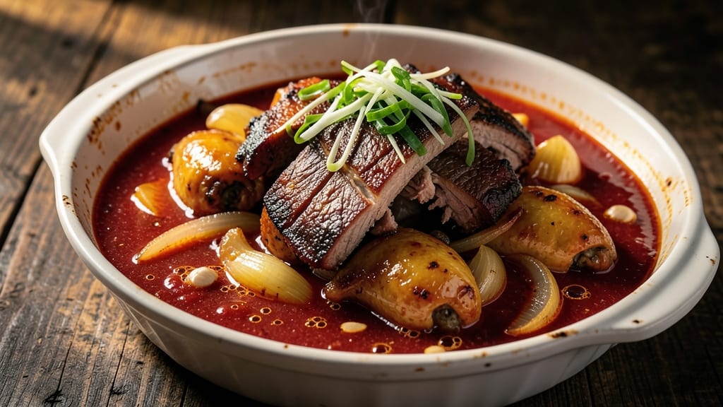 Chicken and Pork Afritada Filipino Recipe: Crispy Fried Meat in Tangy Tomato Vinegar Sauce